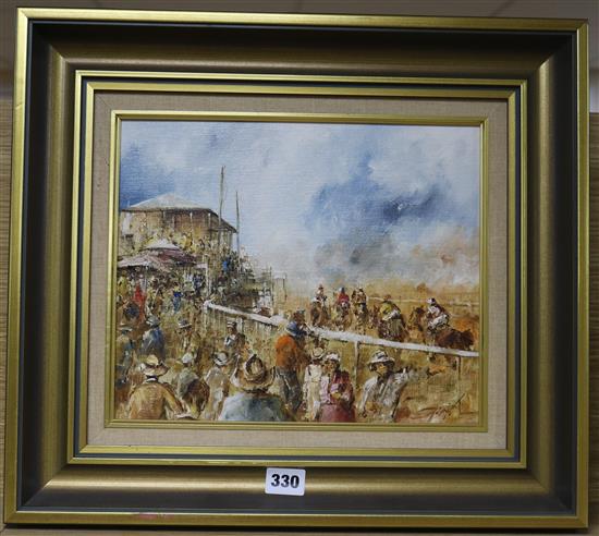 John Guy, oil on board, Bookies Day, Rockhampton Races 1920, signed and dated 1983, 10 x 12in.